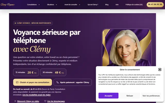 Page d’accueil de Clemy Voyance