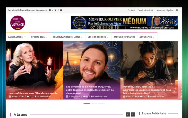 Page d’accueil de Guide de la Voyance 2026